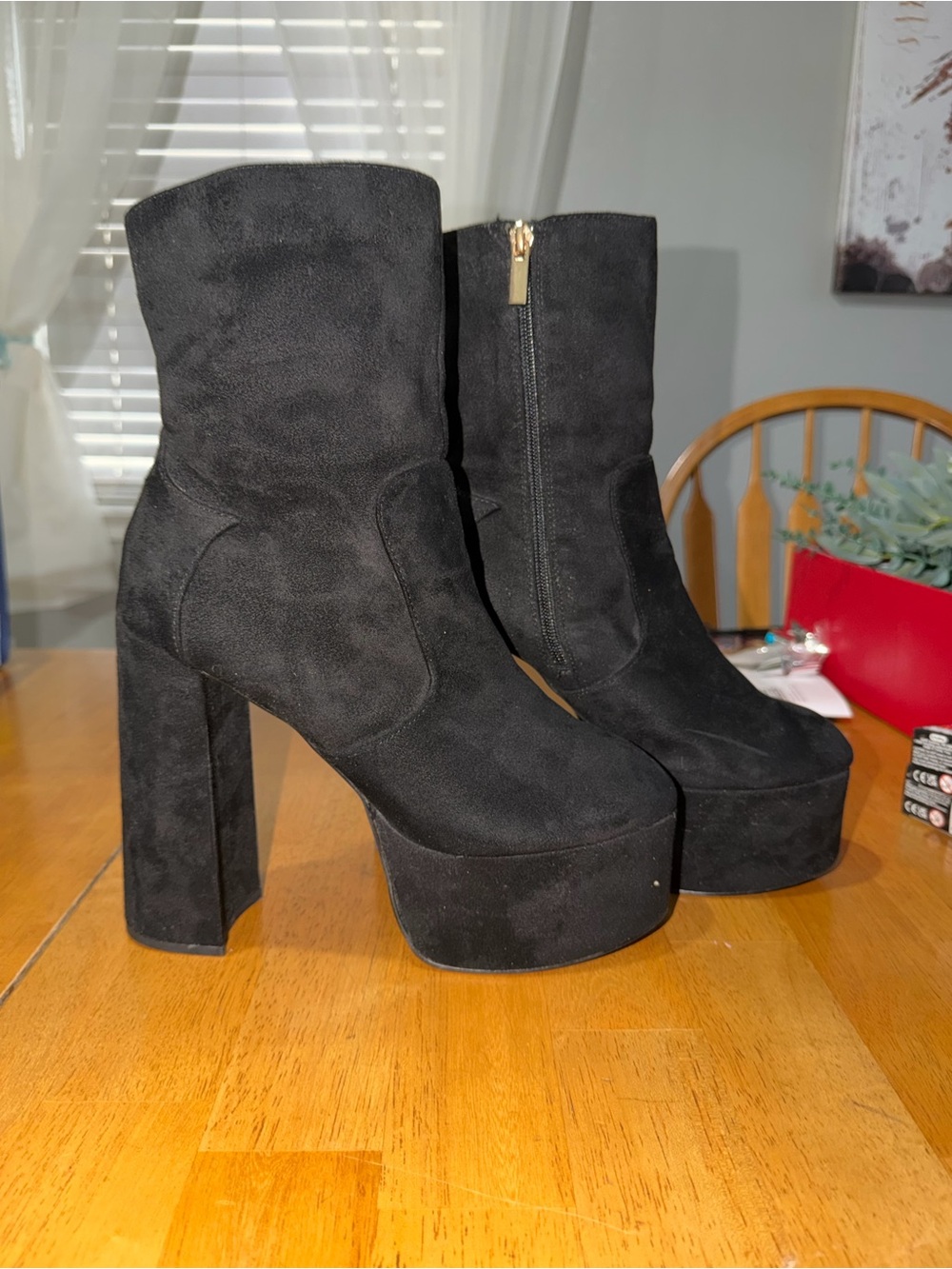 Women's Black Suede Platform Block Heel Ankle Boots